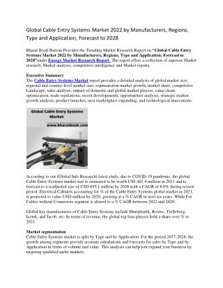 Global Cable Entry Systems Market 2022 by Manufacturers, Regions, Type and Application, Forecast to 2028-converted