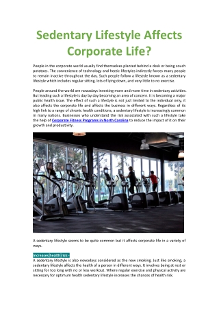 Sedentary Lifestyle Affects Corporate