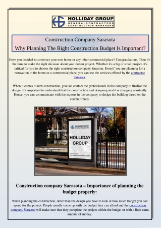 Construction Company Sarasota – Why Planning The Right Construction Budget Is Important?