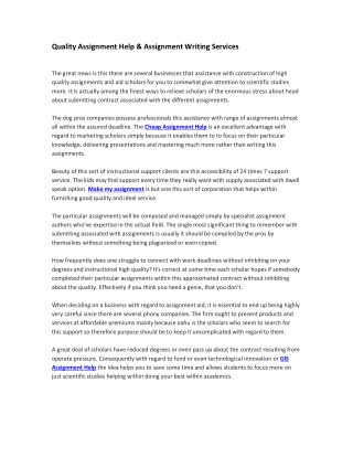 Quality Assignment Help & Assignment Writing Services