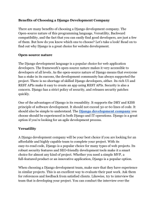 Benefits of Choosing a Django Development Company