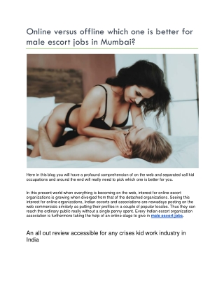 Online versus offline Which one is better for male escort jobs in Mumbai