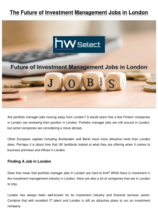 The Future of Investment Management Jobs in London