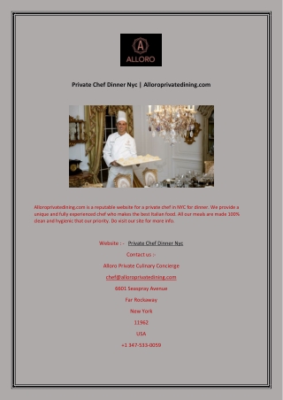 Private Chef Dinner Nyc | Alloroprivatedining.com