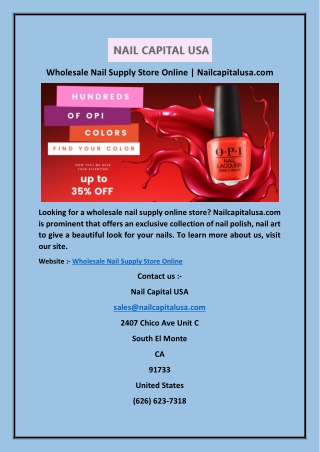 Wholesale Nail Supply Store Online | Nailcapitalusa.com