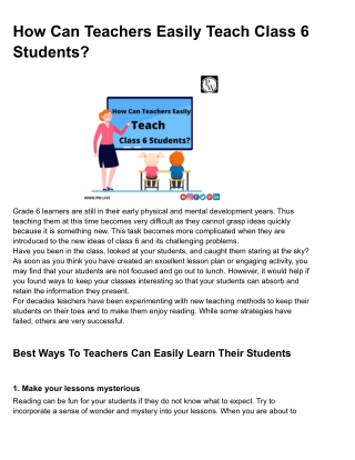How Can Teachers Easily Teach Class 6 Students_