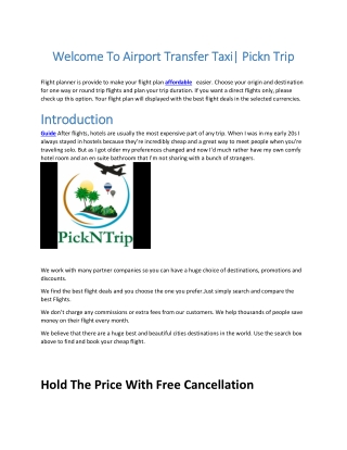 Welcome To Airport Transfer Taxi Pickn Trip
