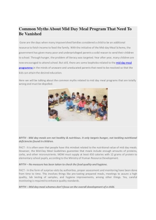 Common Myths About Mid Day Meal Program That Need To Be Vanished