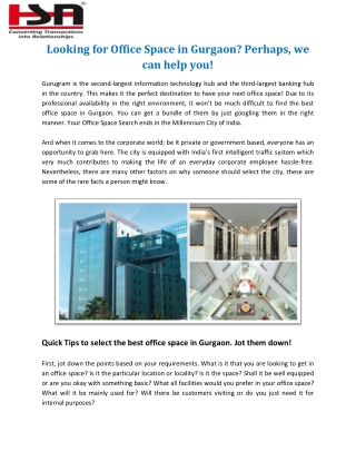 Looking for Office Space in Gurgaon Perhaps, we can help you