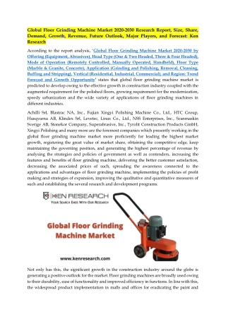 Global Floor Grinding Machine Market Future Outlook - Ken Research