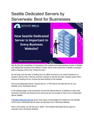 How Seattle Dedicated Server is Important in Every Business Website