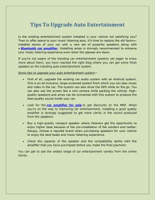 Tips To Upgrade Auto Entertainment