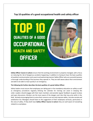 Top 10 qualities of a good occupational health and safety officer