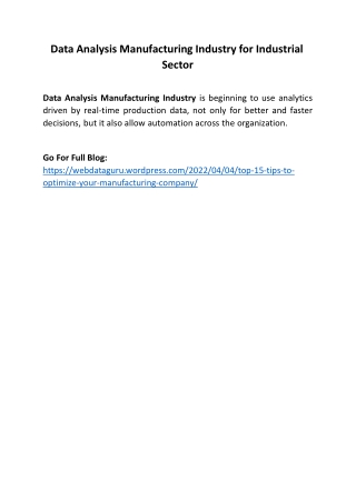 Data Analysis Manufacturing Industry for Industrial Sector