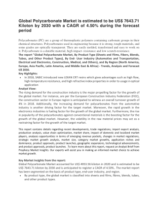 Global Polycarbonate Market is estimated to be US