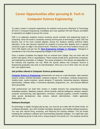 Career Opportunities after pursuing B. Tech in Computer Science Engineering