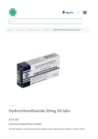 Hydrochlorothiazide 25mg 20 tabs