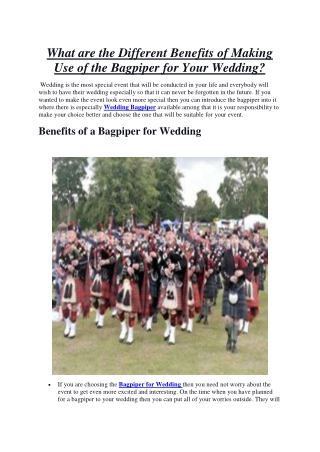 What are the Different Benefits of Making Use of the Bagpiper for Your Wedding