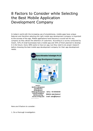 8 Factors to Consider while Selecting the Best Mobile Application Development Company - Google Docs