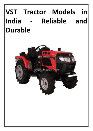 VST Tractor Models in India