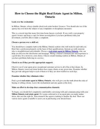 How to Choose the Right Real Estate Agent in Milton, Ontario