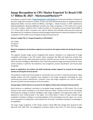 Image Recognition in CPG Market Expected To Reach USD 3.7 Billion By 2025 - Mark