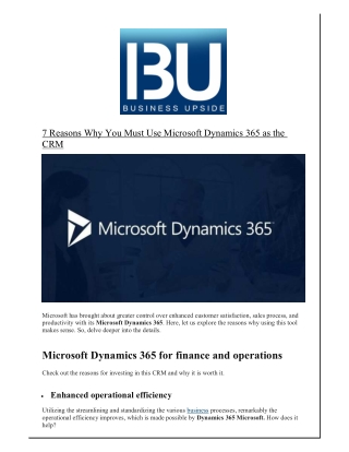 7 Reasons Why You Must Use Microsoft Dynamics 365 as the CRM