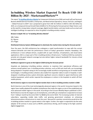 In-building Wireless Market Expected To Reach USD 18.0 Billion By 2025 - Markets