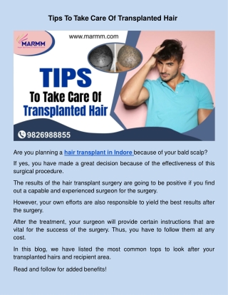 ​Tips To Take Care Of Transplanted Hair