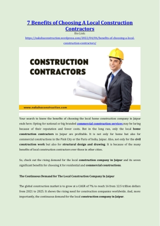 7 Benefits of Choosing a Local construction Contractors