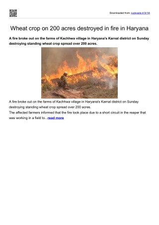 Wheat crop on 200 acres destroyed in fire in Haryana