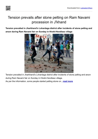 Tension prevails after stone pelting on Ram Navami procession in J'khand