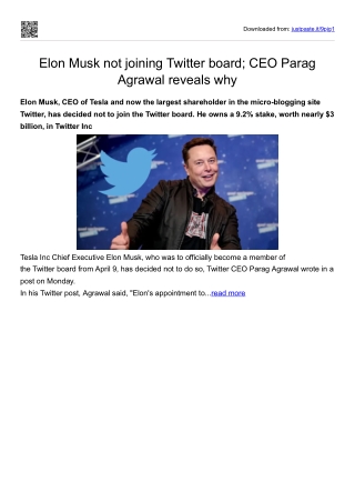 Elon Musk not joining Twitter board; CEO Parag Agrawal reveals why