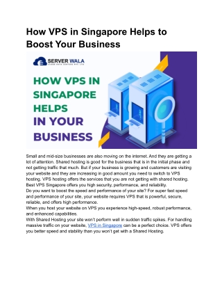 How VPS In Singapore Helps in Your Business