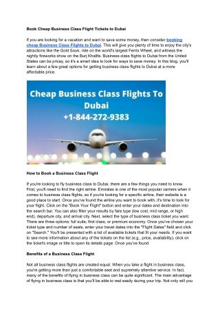 Book Cheap Business Class Flight Tickets to Dubai