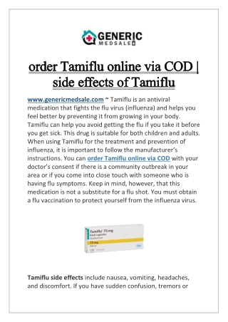 order Tamiflu online via COD | side effects of Tamiflu