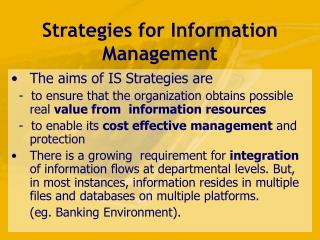 Strategies for Information Management