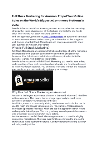 Full Stack Marketing for Amazon- Propel Your Online Sales on the World's Biggest eCommerce Platform in 2022.