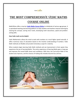 The Most Comprehensive Vedic Maths Course Online