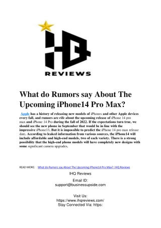 What do Rumors say About The Upcoming iPhone14 Pro Max