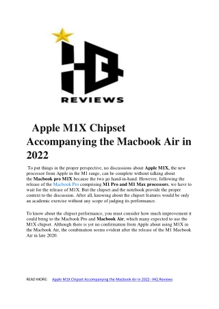 Apple M1X Chipset Accompanying the Macbook Air in 2022
