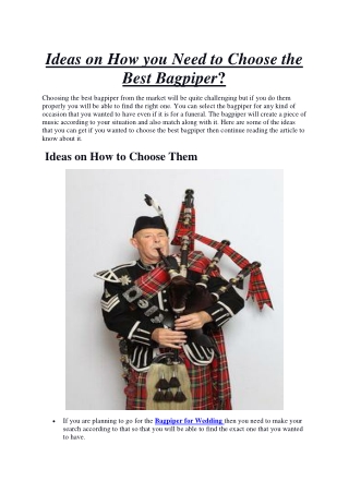 Ideas on How you Need to Choose the Best Bagpiper