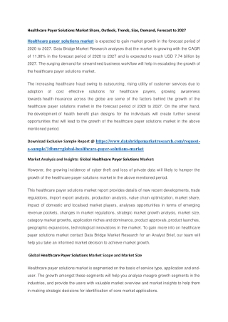 Healthcare Payer Solutions Market Share, Outlook, Trends, Size, Demand, Forecast to 2027