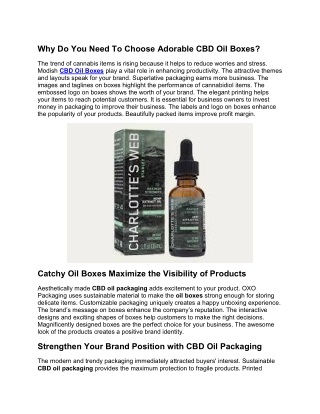 Why Do You Need To Choose Adorable CBD Oil Boxes?