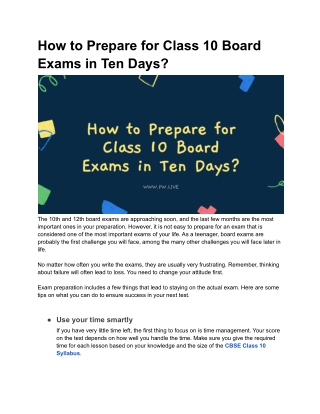 How to prepare for the class 10 board exam in just 10 days