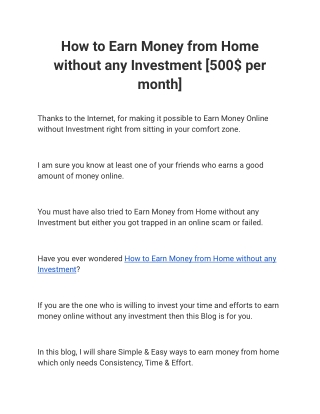 How to Earn Money from Home without any Investment [500$ per month]