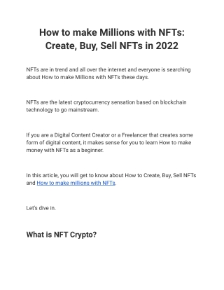 How to make Millions with NFTs_ Create, Buy, Sell NFTs in 2022