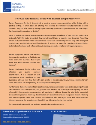 Solve All Your Financial Issues With Bankers Equipment Service!