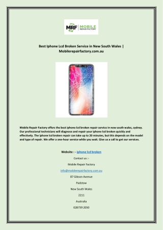 Best Iphone Lcd Broken Service in New South Wales | Mobilerepairfactory.com.au