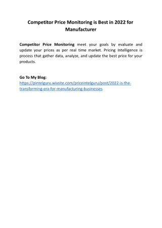 Competitor Price Monitoring is Best in 2022 for Manufacturer